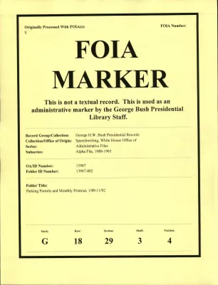 Parking Permits and Monthly Printout 1/89-11/92 [OA 8484]