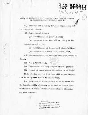 Agenda as Telegraphed to the Soviet and British Governments by the Secretary's Telegram of July 5