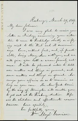 Letter from William Lloyd Garrison, Roxbury, [Mass.], to Oliver Johnson, March 29, 1869