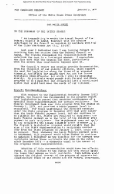 Presidential transmission of Annual Report of the Federal Council on Aging [Ford Speech or Statement]