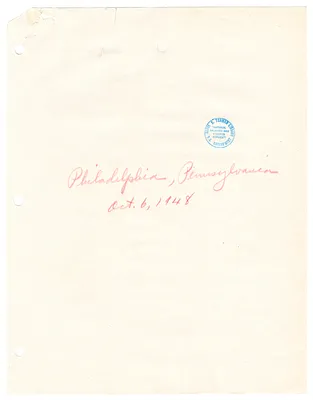 Reading Copy, Speech of President Harry S. Truman, Philadelphia, Pennsylvania