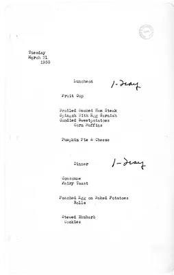 White House Luncheon and Dinner Menu