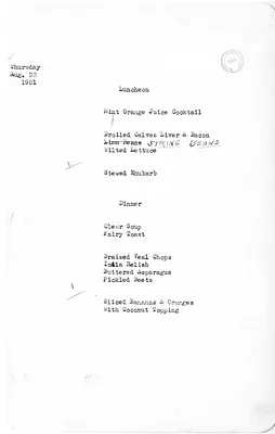 White House Luncheon and Dinner Menu