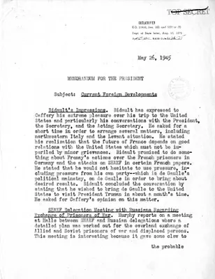Memorandum from Acting Secretary of State Joseph Grew to President Harry S. Truman, Current Foreign Developments