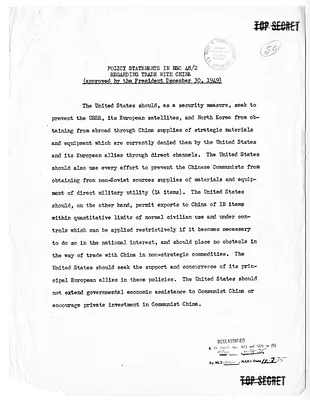 Memorandum, Policy Statements in NSC 48/2 Regarding Trade with China