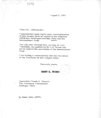 Correspondence Between President Harry S. Truman and Ambassador Claude Bowers, with Related Material