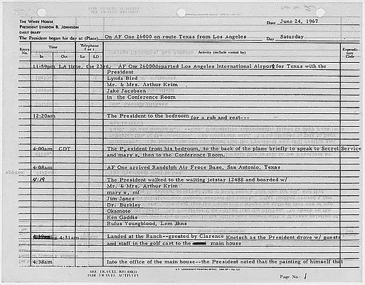 President's Daily Diary Entry, June 24, 1967