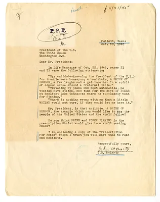 Letter from J. R. McClarty to President Harry S. Truman with Attached Pamphlet