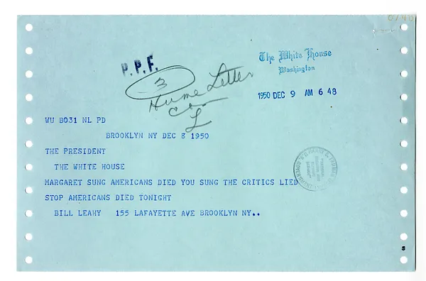 Telegram from Bill Leahy to President Harry S. Truman