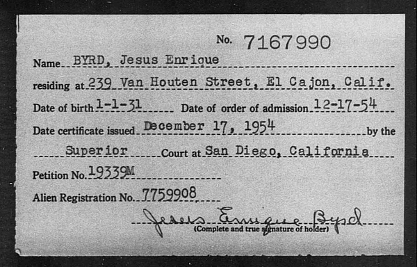 Byrd, Jesus Enrique - 1954