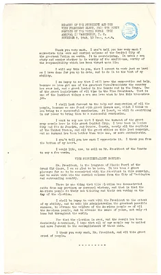 Press Release, Remarks of President Harry S. Truman and Vice President-Elect Alben Barkley from the Portico of the White House, Washington, D. C.