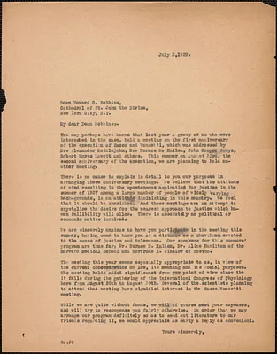 Gardner Jackson typed letter (copy) to Dean Howard C. Robbins (Cathedral of St. John the Divine), [Boston, Mass.], July 2, 1929