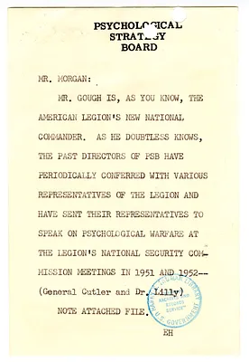 Note re Involvement of Psychological Strategy Board Members in American Legion's National Security Commission Meetings, with Attachments