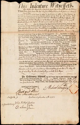 Joseph Fessenden indentured to apprentice with Michael Wormstead [Wormsted] of Marblehead, 6 September 1758