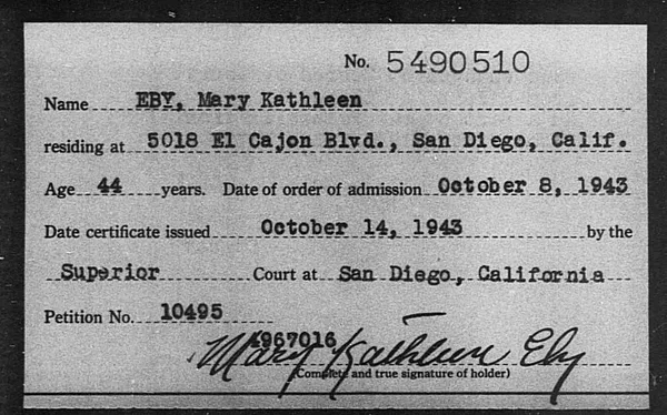 Eby, Mary Kathleen - 1943