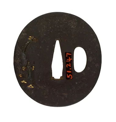 Tsuba with Chinese Gentlemen Viewing a Waterfall