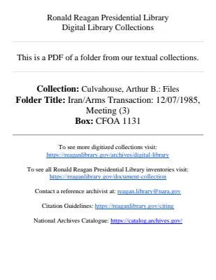 Iran/Arms Transaction: 12/07/1985, Meeting (3)