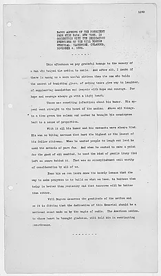 Radio address from Hyde Park, New York in connection with the dedication exercises of the Will Rogers Memorial, Claremore, OK.