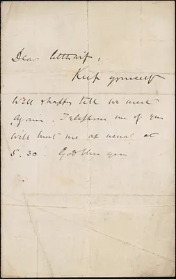 [John Biddulph Martin] autograph note to [Victoria Woodhull Martin], approximately 1883-1897