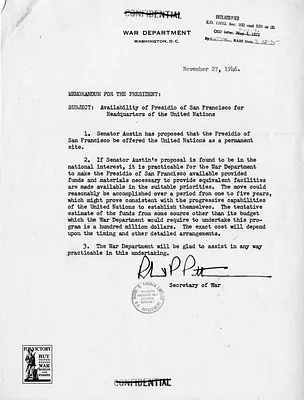 Memorandum from Secretary of War Robert Patterson to President Harry S. Truman with Attachment
