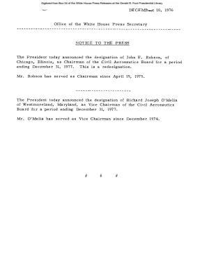 President designates John E. Robson as Chairman and Richard Joseph O'Melia as Vice Chairman of the Civil Aeronautics Board [Position Appointments and Resignations]
