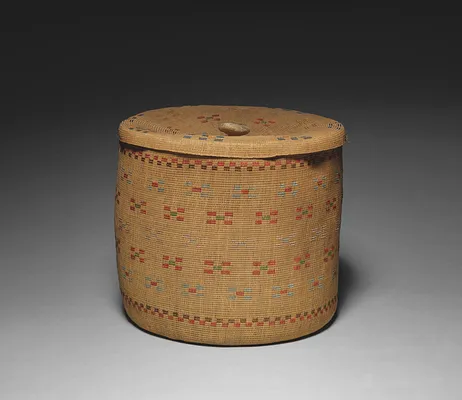 Covered Twined Cylindrical Basket
