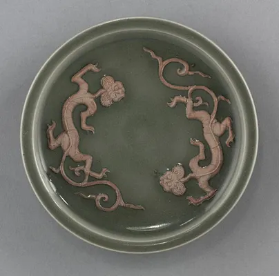 Dish with Two Dragons in Relief:  Longquan Ware