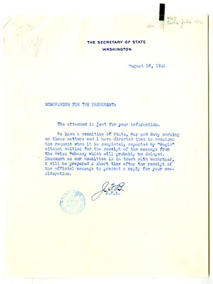 Memorandum from Secretary of State James Byrnes to President Harry S. Truman, with Related Material