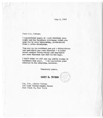 Correspondence Between President Harry S. Truman and William Adams Delano