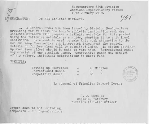 Memorandum to All Athletic Officers from Captain R. J. Redmond