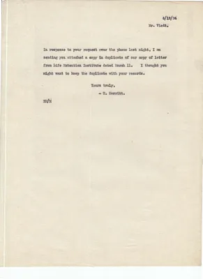 Memorandum to Mr. Viedt [H.B. Viedt], June 19, 1924