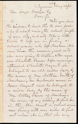 Letter from F.H. William, Syracuse, N.Y., to William Lloyd Garrison, Aug[ust] 25 / [18]63