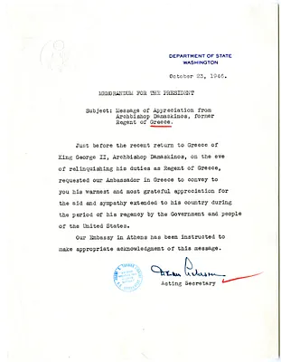 Memorandum from Dean Acheson to President Harry S. Truman