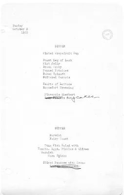 White House Dinner and Supper Menu