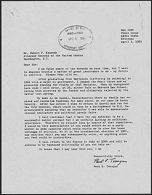 Paul Tsongas Letter to Robert F. Kennedy April 1, 1963