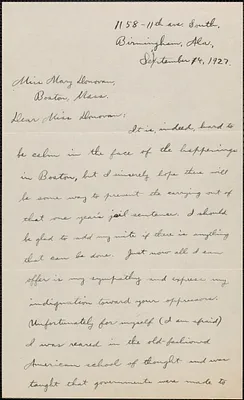 Frederic Raper autograph letter signed to Mary Donovan, Birmingham. Ala., September 14, 1927