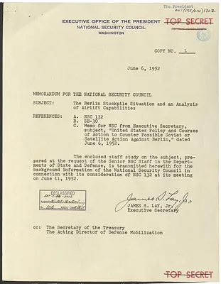 Memorandum from James S. Lay, Jr. to the National Security Council with Attachment