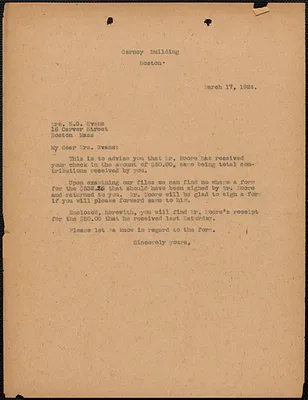 Typed letter (copy) to E[lizabeth] G[lendower] Evans, [Boston, Mass.], March 17, 1924