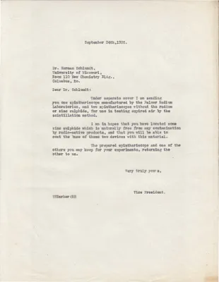 Letters Sent to Dr. Herman Schlundt, September 24, 1928