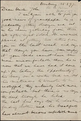 Robert Martin Holland autograph letter signed to [John Biddulph Martin, Tewkesbury, England], February 26, 1897