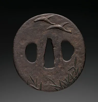 Sword Guard (Tsuba) with Reeds and Geese