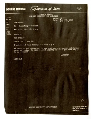 Telegram from Allan Lightner to Secretary of State Dean Acheson