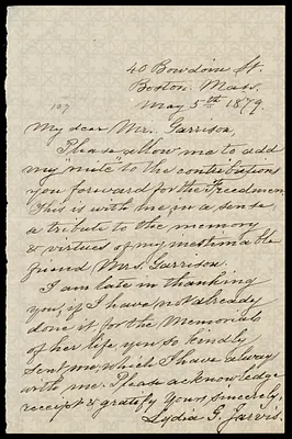 Letter from Lydia G. Jarvis, 40 Bowdoin St., Boston, Mass, to William Lloyd Garrison, May 5th, 1879