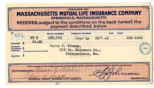 Premium Receipt, Massachusetts Mutual Life Insurance Company