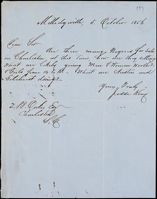 Jesse King, Milledgeville, Ga., autograph note to Ziba B. Oakes, 5 October 1856
