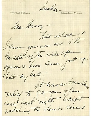 Letter from Bess W. Truman to Harry S. Truman