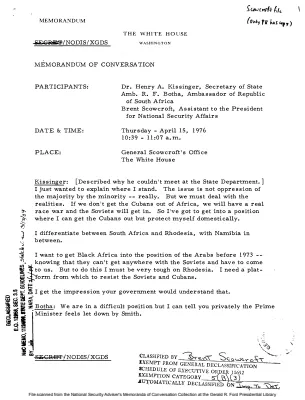 April 15, 1976 - Kissinger, South African Ambassador R. F. Botha