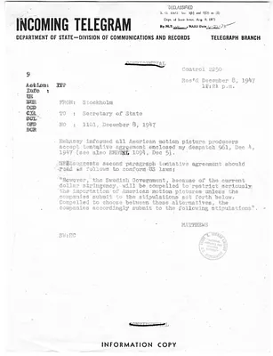 Telegram from Matthews to Secretary of State George Marshall
