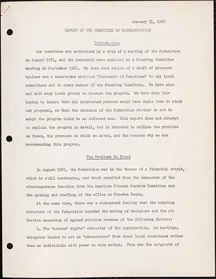 Report of the Committee on Reorganization