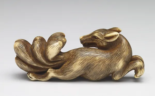 Netsuke of the fox with nine tails (Tamamono-mae tale)